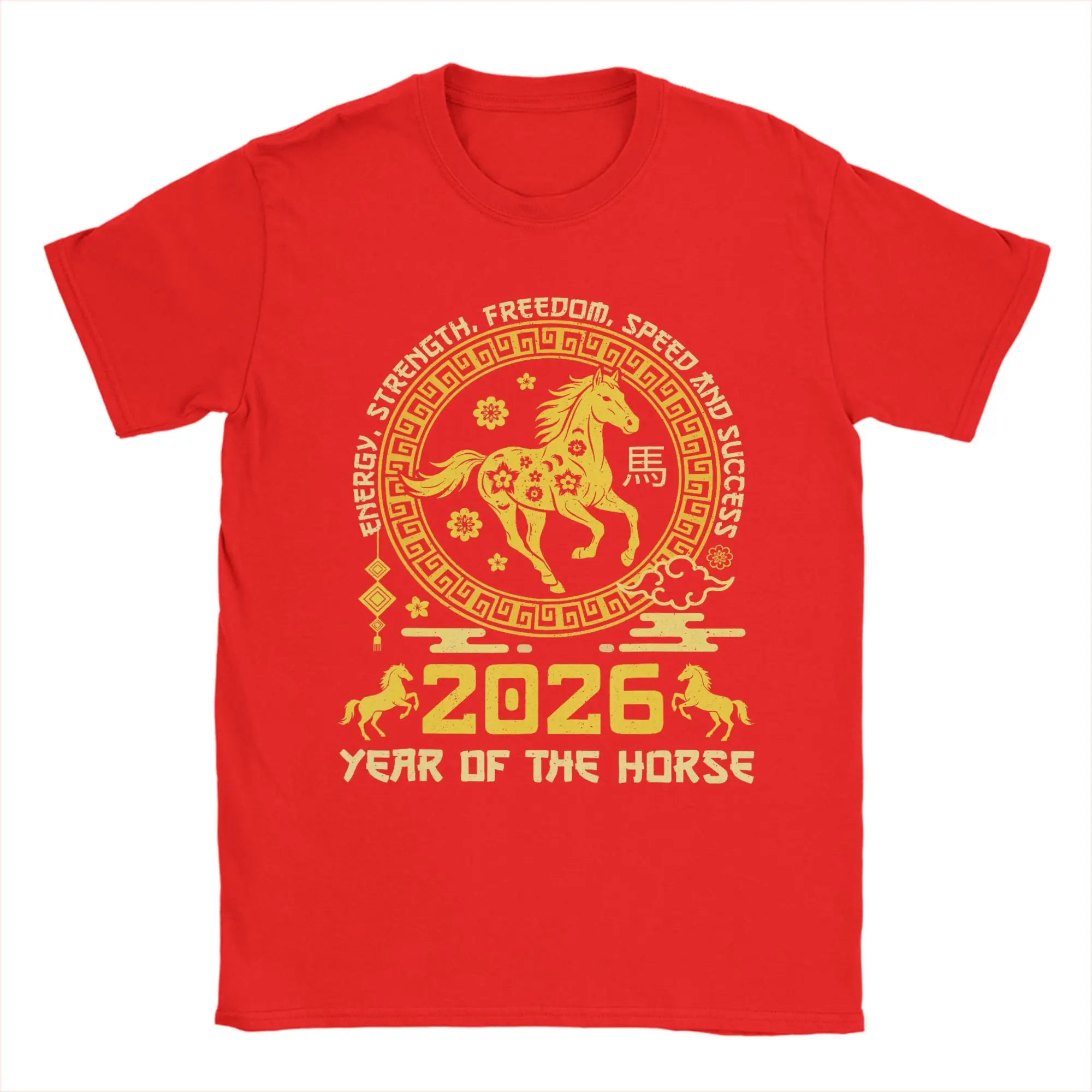 Happy Lunar Chinese New Year of The Horse 2026 Zodiac T Shirt Men's  100% Cotton Crazy T-Shirts Crewneck  Tees Short Sleeve Tops