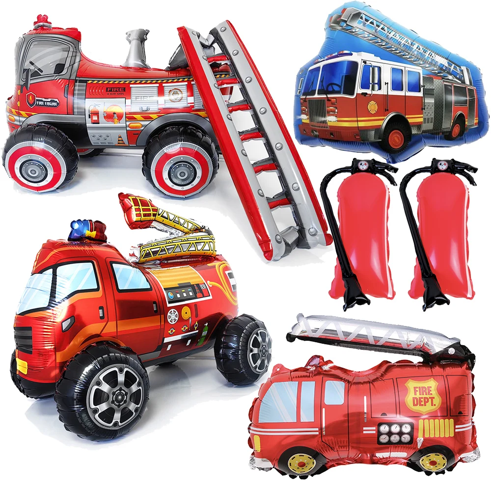 Fire Truck Foil Balloon Self Standing Fire Truck Balloon Birthday Party Decorations Supplies Fireman Party Favors