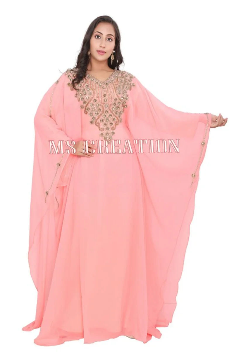 

DUBAI KAFTAN GEORGETTE ARABIAN FANCY THOBE ISLAMIC ELEGANT DRESS 56 Inches