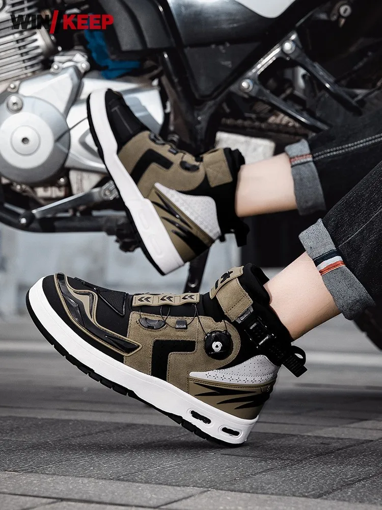 

Autumn Mens High Top Cycling Shoes Colors Mixed Spliced Motorcycle Biker Riding Shoes Antiskid Platform Outdoor Sports Sneakers