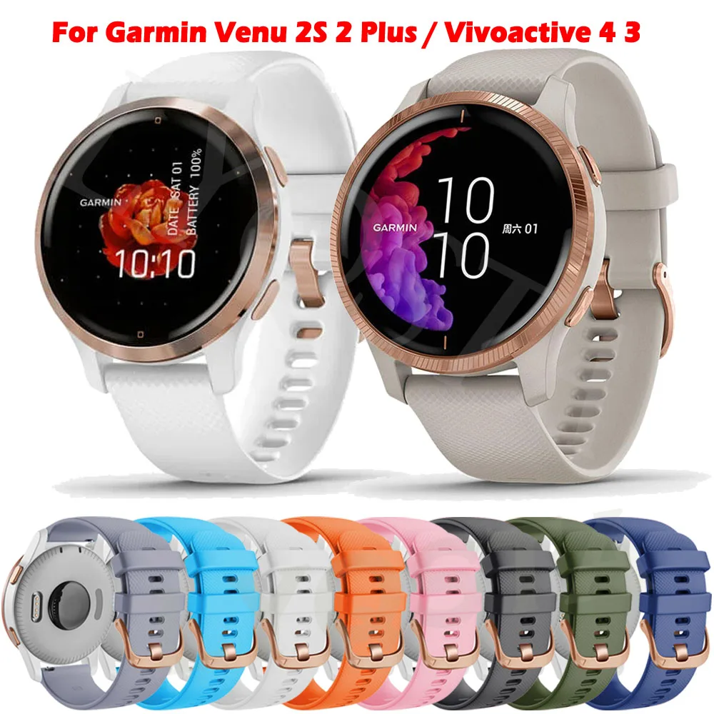 18 20 22mm Rose Gold Buckle Silicone Watchband For Garmin Vivoactive 4 3 4S Venu 2 Plus SQ Forerunner 645 245 745 Strap Bracelet