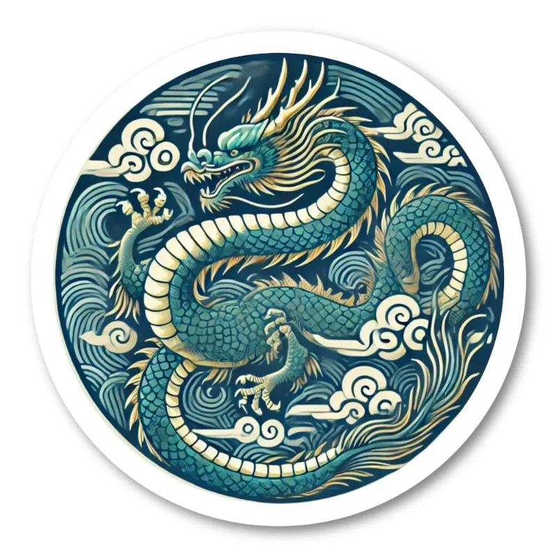 1pc Chinese Four Mythical Beasts Vinyl Sticker Set, Round Waterproof Heat‑Resistant Decal For Multi‑Surface Decor, Holiday Gift