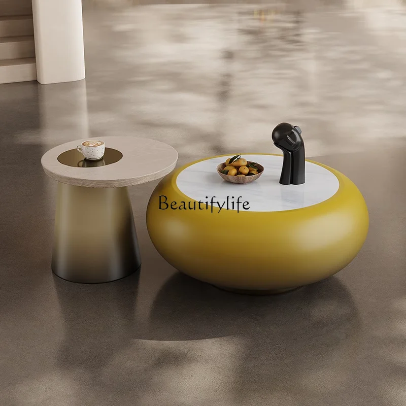 

Italian minimalist light luxury round coffee table combination modern senior living room home