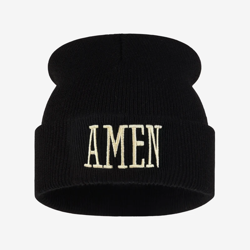 MEN Text Knit Cuffed Beanie, Stylish Elastic Adult Hat, Ideal for Worship Event Holiday Celebration Casual Daily Wear