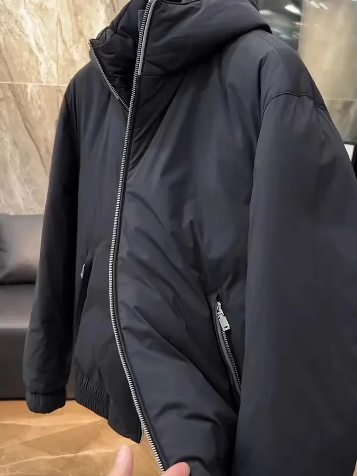 

Мужская куртка из гусиного пуха с капюшоном и воротником-стойкой, осенне-зимняя новинка, удобная, модная, приталенного кроя, с длинными рукавами, на молнии