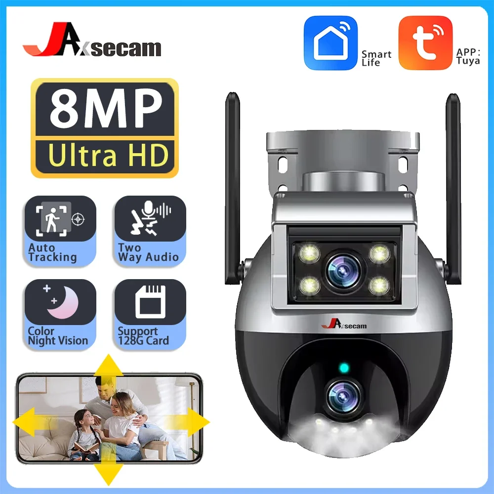 Tuya 4K 8MP Dual lens Two Way Audio PTZ Control Auto Tracking  WiFi Surveillance Camera Security Protection Camera Smart Life