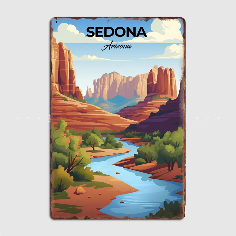 Sedona Arizona Travel Scenic Spot Retro Poster Metal Sign Mural Plates Club Tin Home Decor Room Decoration Wall Decor