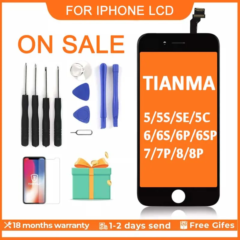 Premium Tianma LCD For iPhone 6 7 7P 8 8Plus Display Touch Screen For iPhone 5 5S 6S Plus Screen No Dead Pixel Tempered Glass