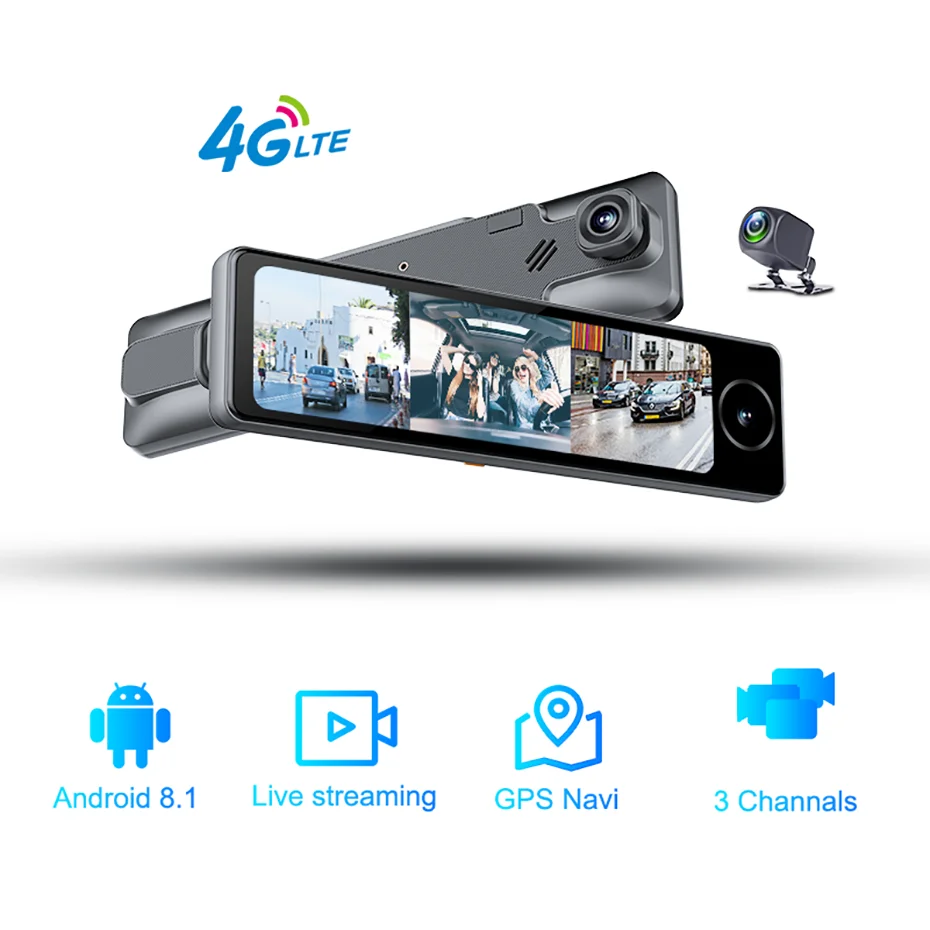 4G 11 Inch Car DVR Android 8.1 Dash Cam Auto Register 3 Channel 360° Camera HD 1080P Wifi RearView Mirror ADS GPS Video Recorder