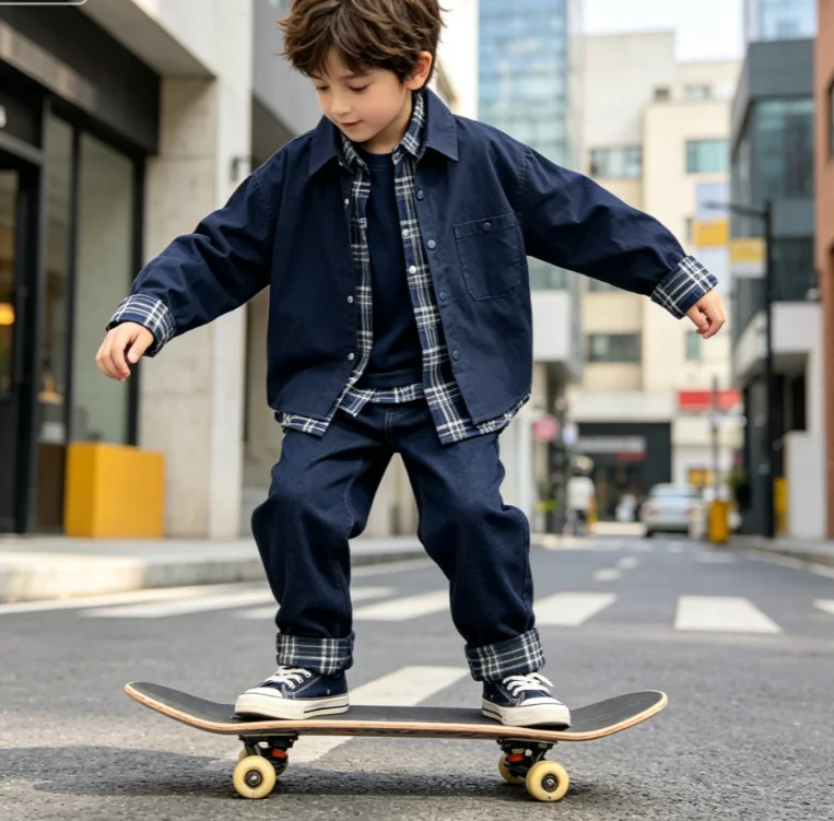 Boys' Coat 2026 Spring and Autumn New Children's Wear Korean Style Boys and Girls Handsome Double-sided Plaid Coat
