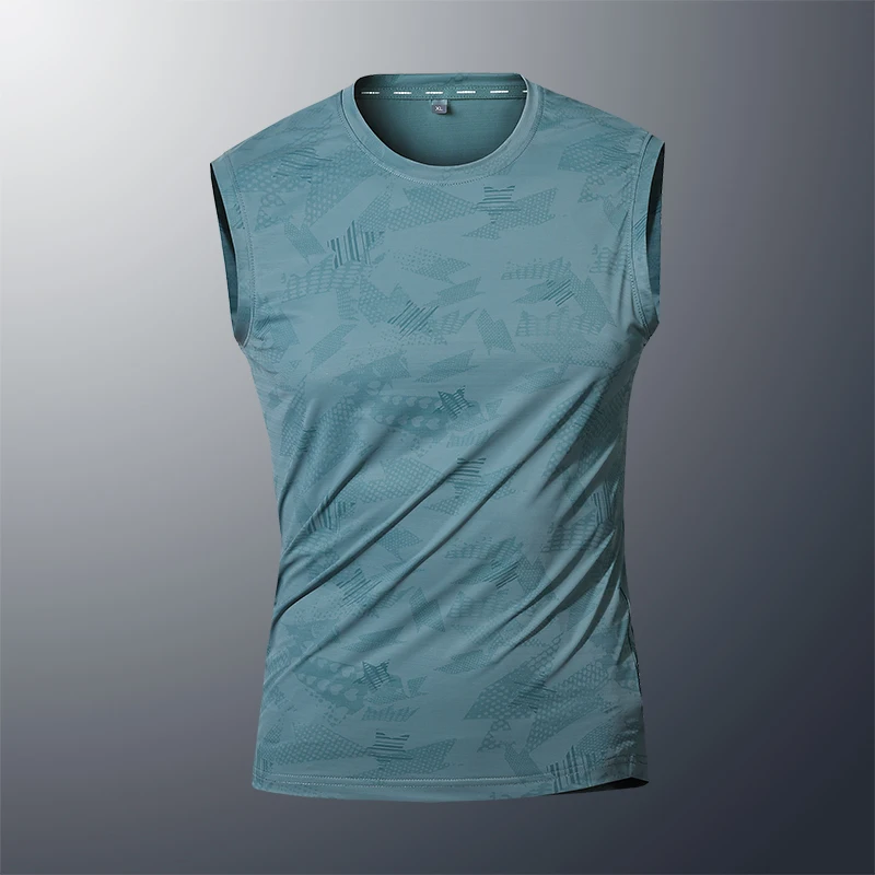 

New Summer Casual Fashion Versatile Ice Silk Breathable Running Sleeveless Tank Men'S Loose Sports Fitness Speed Drying T-Shirt