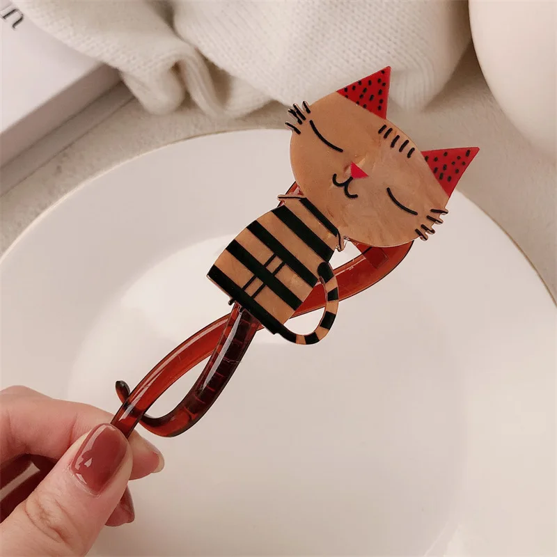 Pinces à cheveux torsadées en forme de chat de dessin animé, pinces à cheveux en forme de crabe en acrylique pour filles et femmes, épingle à cheveux à la mode, accessoires pour griffes FFZZ03
