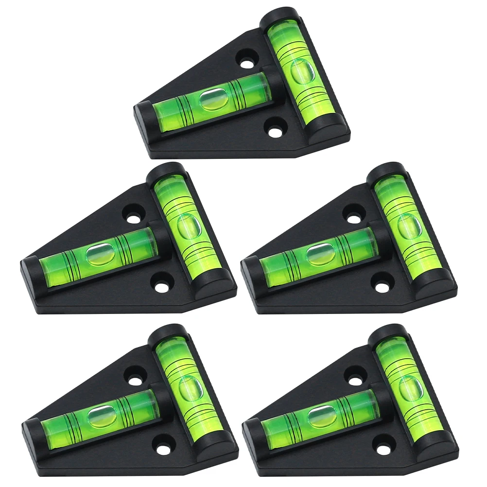 5pcs Black Triangle T Shape Bubble Level Installation Holes Precision Measurement Spirit Level Mini Leveler Tool Pocket