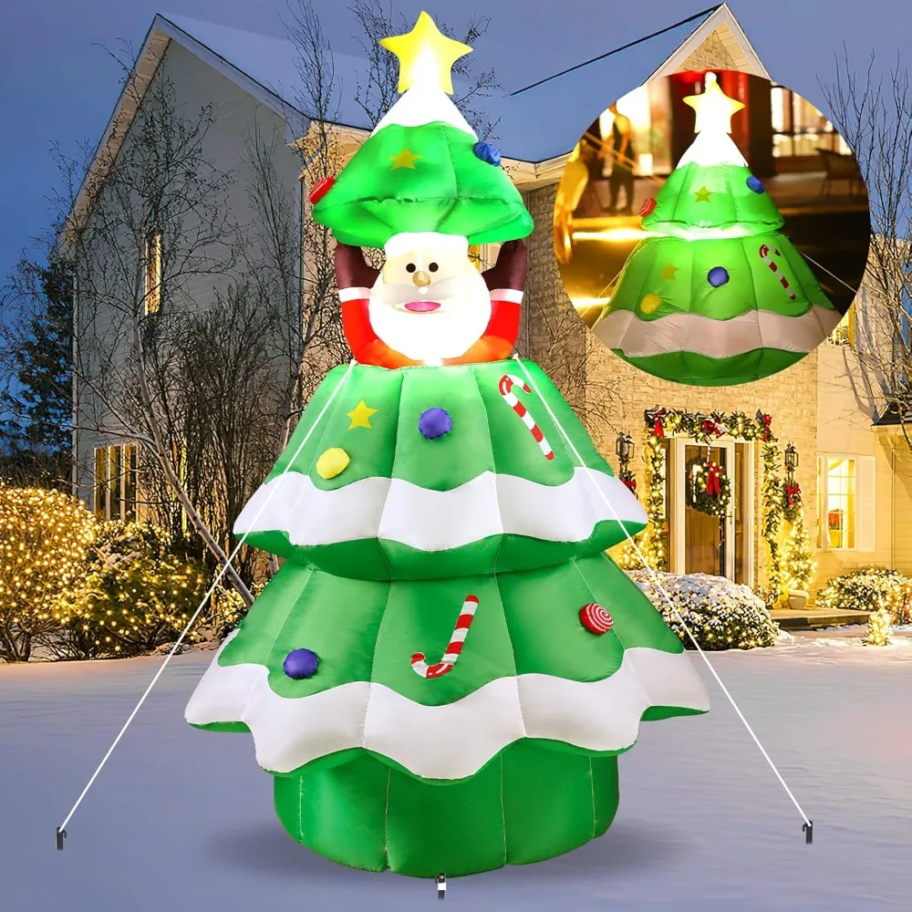 

6Ft Inflatable Christmas Tree with POP-UP Santa, Outside Led Lighted Christmas Tree,Fun Blow Up Yard Holiday Decorations