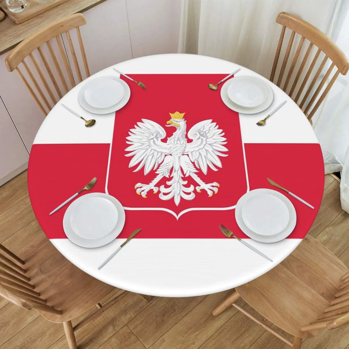 Polish Flag Flag Of Poland Waterproof Round Tablecloth Oilproof Table Cloth for Kitchen Events Dining Table Cover