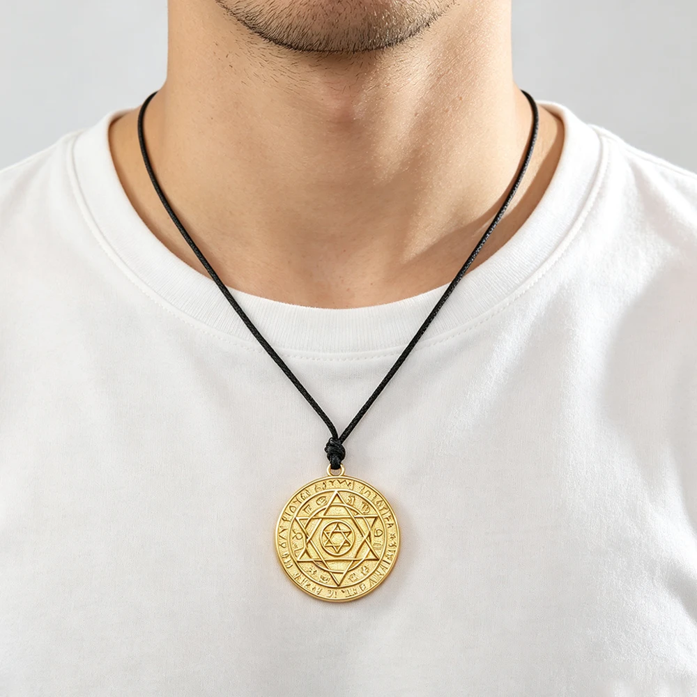 Seal of Solomon Hexagram Necklace for Men Stainless Steel Six Pointed Star Pendant Rope Chain Amulet Talisman Religious Jewelry