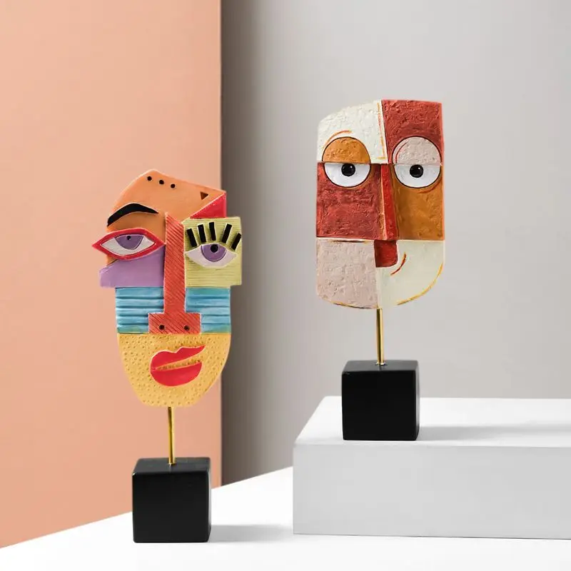 Europe Vintage Abstract Art Facial Resin Accessories Home Room Entrance Furnishing Decoration Office Desk Statue Ornaments Items
