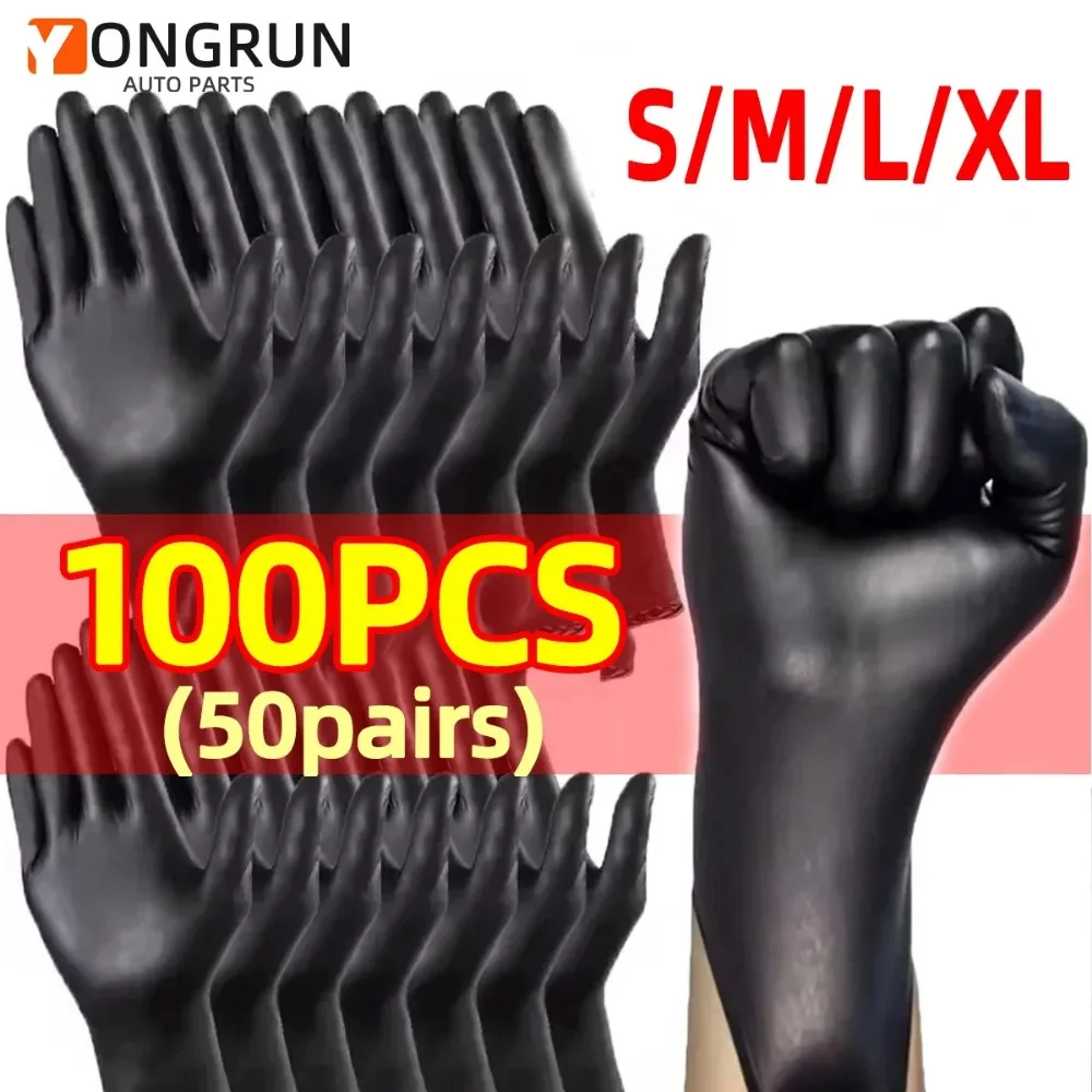 جديد S/M/L/Xl حقيبة سوداء بولي كلوريد الفينيل قفازات التنظيف القابل للتصرف مقاوم للماء المطبخ تنظيف الوشم قفازات تصفيف الشعر 100 قطعة