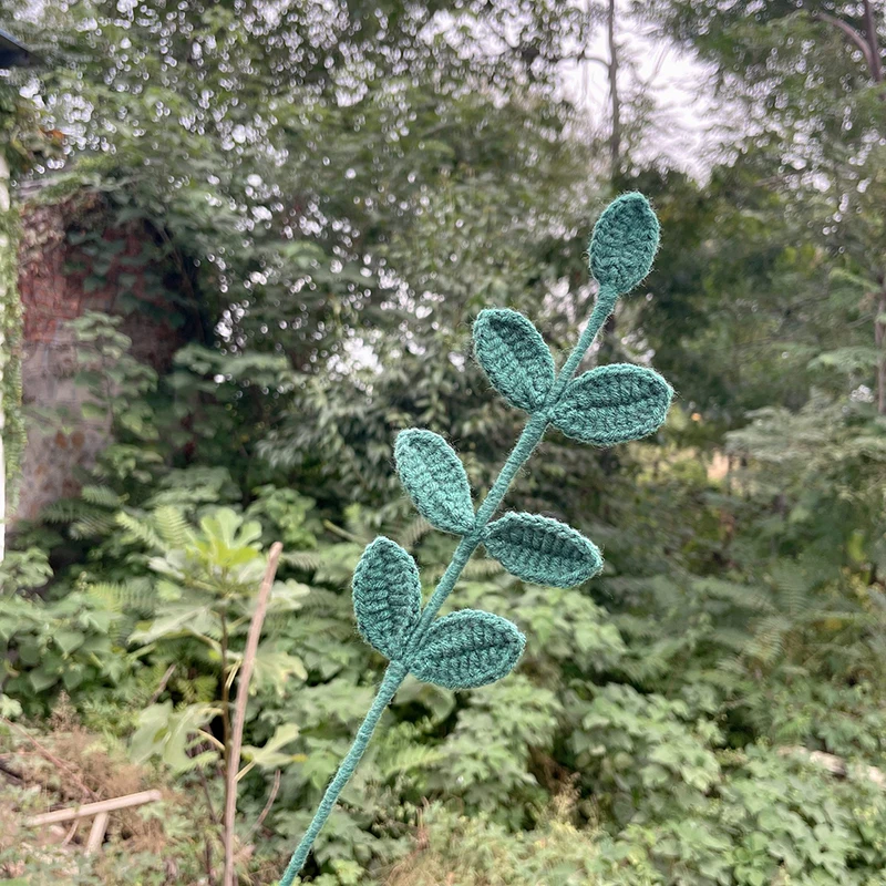 Knitted Eucalyptus Leaves Bouquet Home Finished Handmade Crochet Knitting Flowers Artificial Homemade Plants Table Decorations