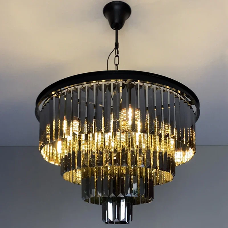 

Moderno Lustre de Cristal Elegante K9 tamanho do Artigo de cristal Cinza Esfumaçado Cristal Suspensão Lamparas para Café Re