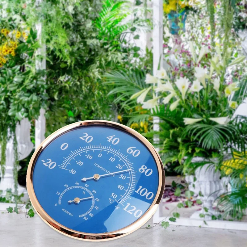 Round Thermometer Hygrometer High Curacy Temperature Humidity Meter Gauge Blue For Home Office