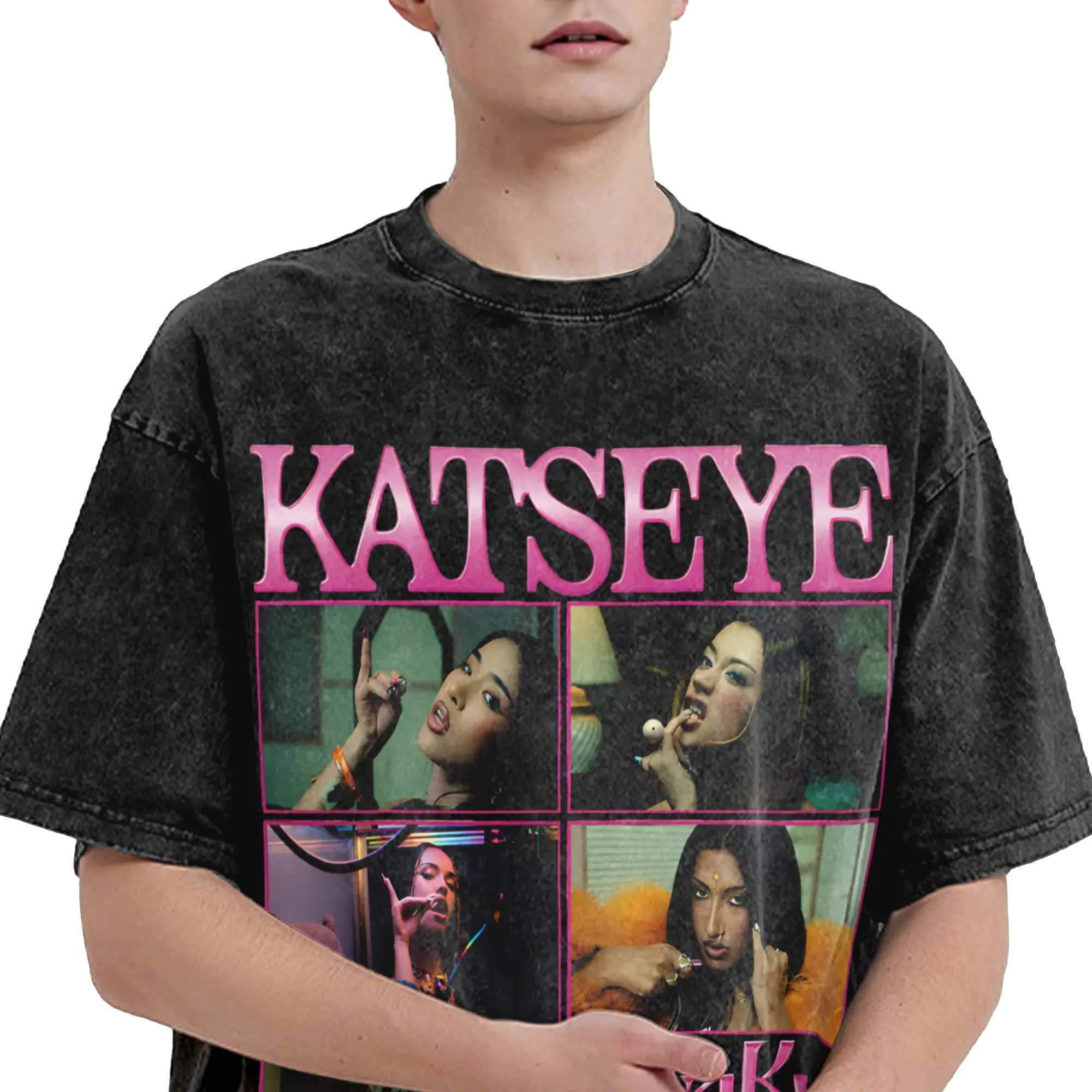 Katseye PINKY UP kpop T Shirts Hip Hop Washed Short Sleeve Harajuku T-Shirt  Casual Men Women Streetwear Summer Tees
