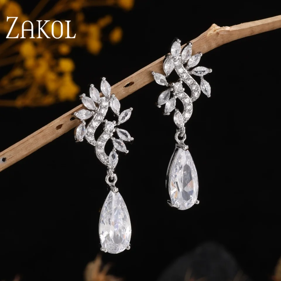 ZAKOL Classic Luxury Water Drop Cubic Zirconia Dangle Earrings dla kobiet Błyszcząca biżuteria ślubna CZ Bride FSEP2982