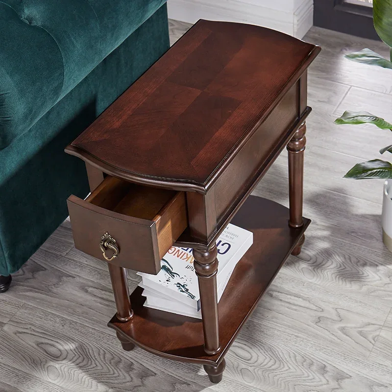 American solid wood sofa side table side table side cabinet ultra-narrow retro small coffee table real shot can be customized