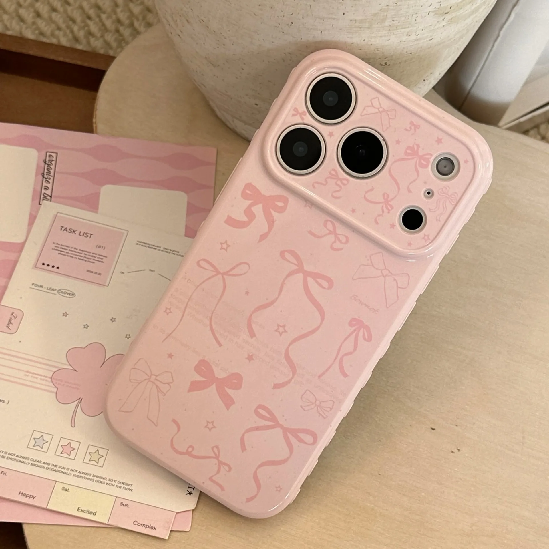 Hochwertige, süße, pinkfarbene Handyhülle mit Doodle-Schleife für iPhone 18 11 12 13 14 15 16 17 Pro Max Plus, stoßfeste Schutzhülle – Detail 7