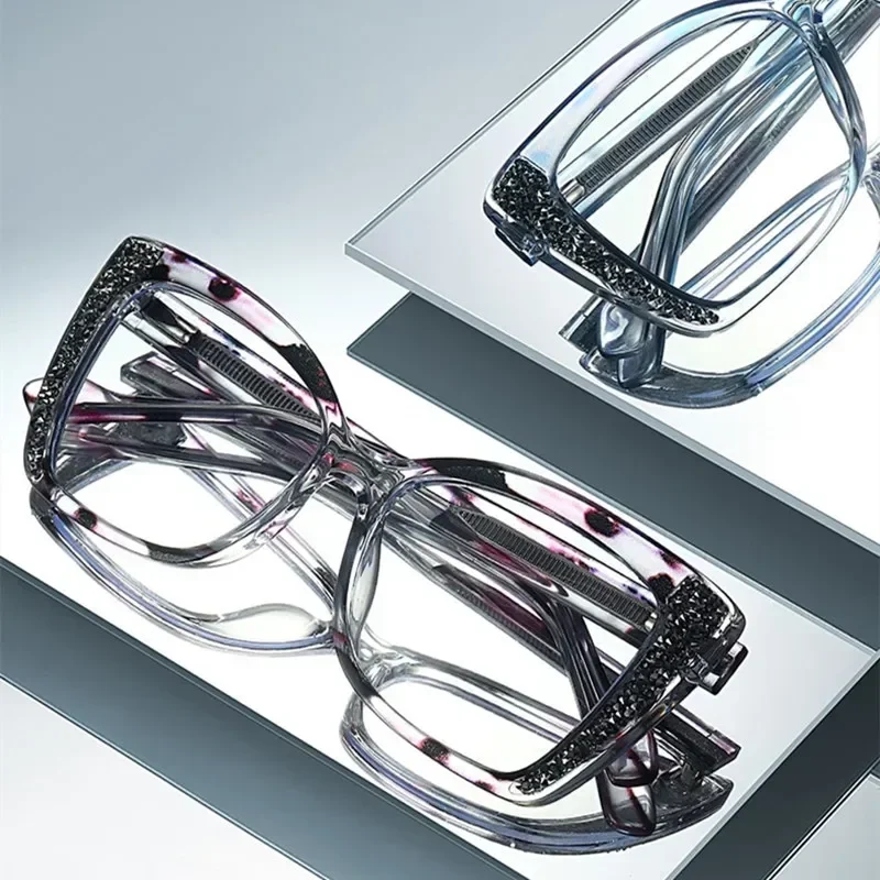 

XUKA Eyeglasses Frame Fashion Lady Women Elegant Designer Optical Light Reading Glasses Diamond Stones Glasses Glitter