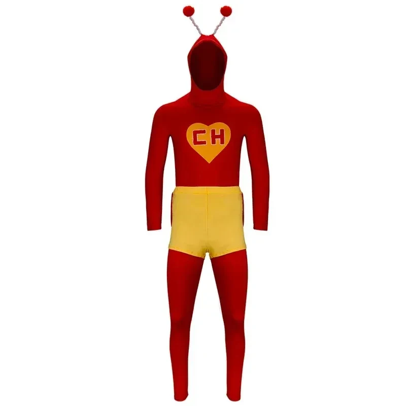 ♥ Disfraz de Halloween de El Chapulin Colorado, Sudadera Roja, Pantalones, Pantalones Cortos Amarillos con Estampado de Corazón, Trajes de Cosplay para Adultos ★ Nuevo 2026