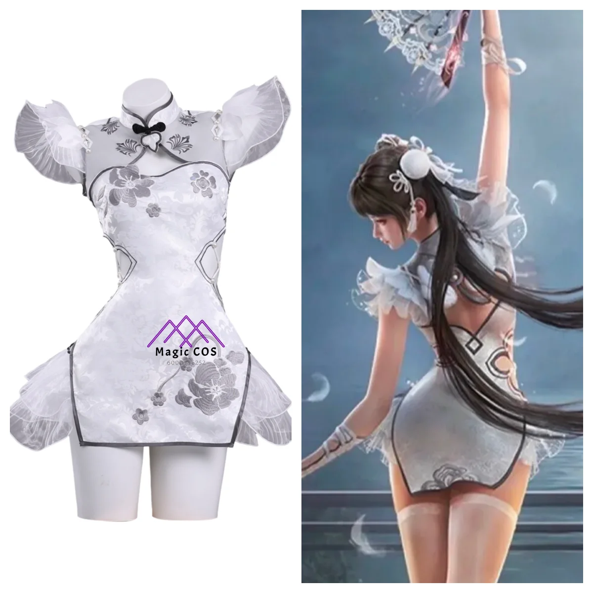 

Game Naraka: Bladepoint Cosplay Costume Anime Ziping Yin Role Playing Cute White Cheongsam for Women Comic Con Halloween Outfit