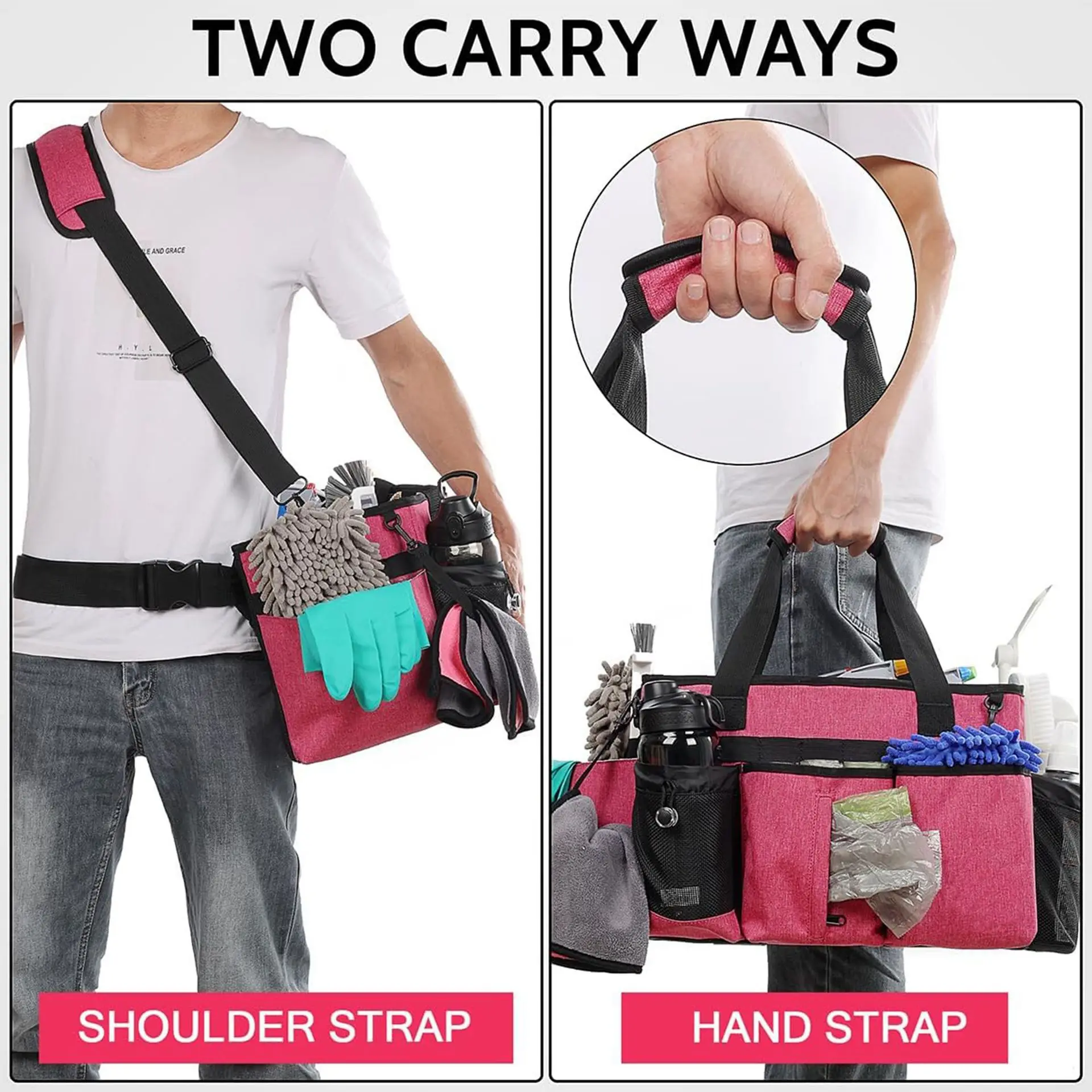 Multifunctional Cleaning Tool Storage Bag, Thick Oxford Cloth Cleaner Carry Backpack with Crossbody & Handheld Strap, Transparen