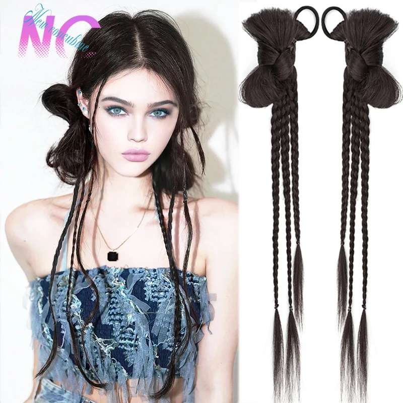 New Concubine Synthetic Bow Ponytail High Elastic Wig Woman Hair Side Natural Braided Black Hose tail Hair Piece