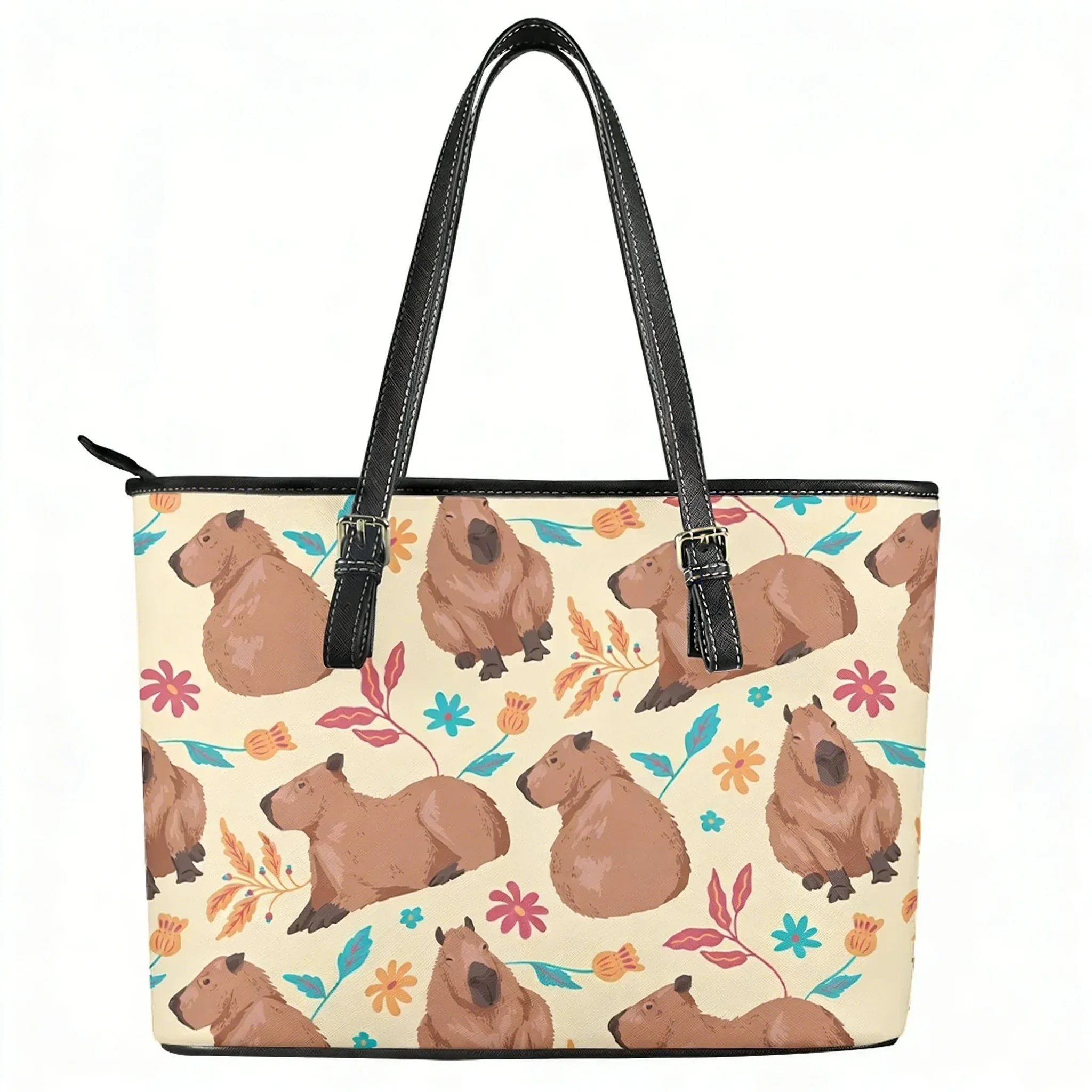 

Capybara Handbag Women Man Vintage Personalized Tote Bags Shoulder Bag Business Leather Purse Travel Cartoon Customized Bag Gift