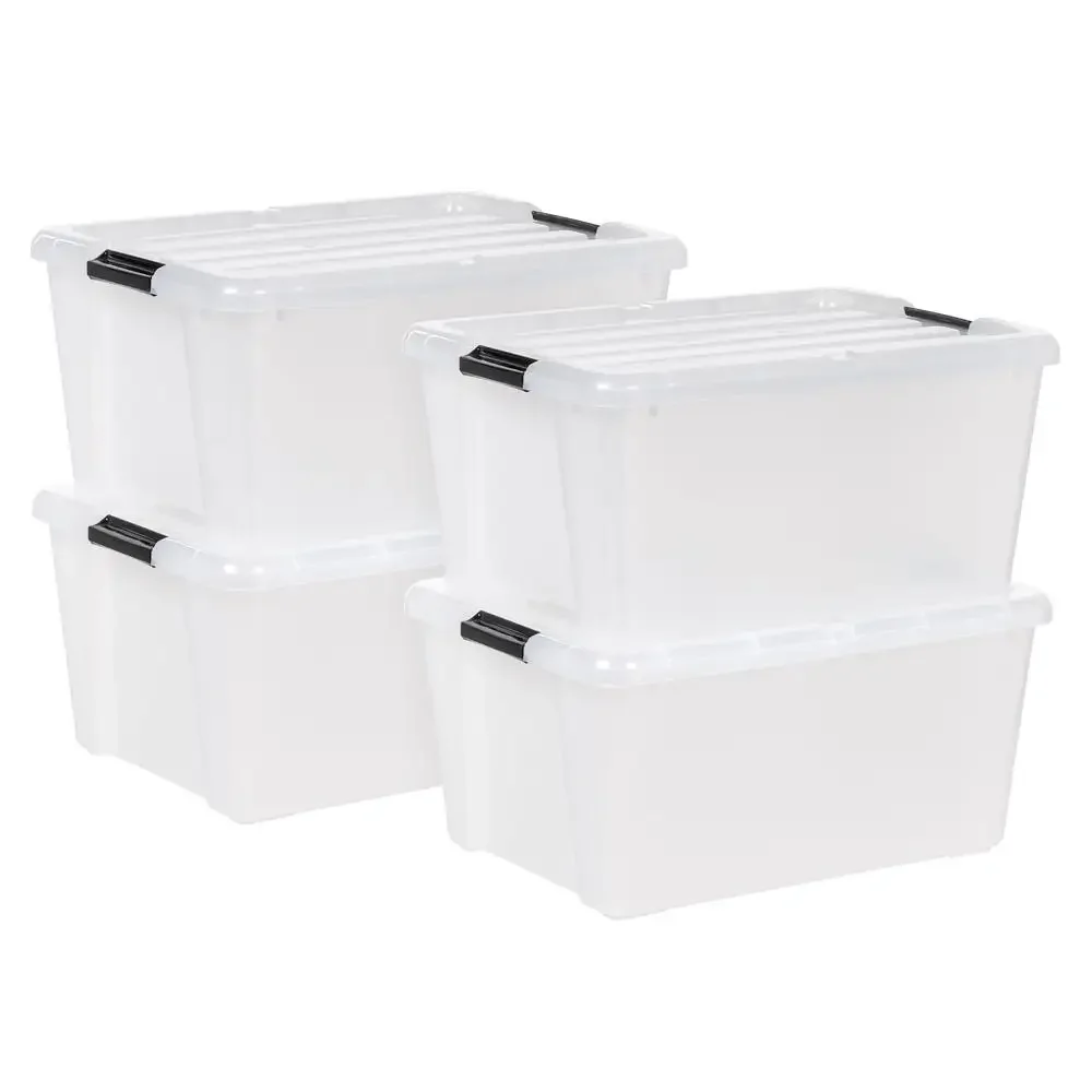 

45Qt. Прозрачные пластиковые контейнеры для хранения с защелкивающимися крышками, штабелируемые сумки, 4-упак., организация, максимальное пространство, сезонные предметы, одежда, игрушки