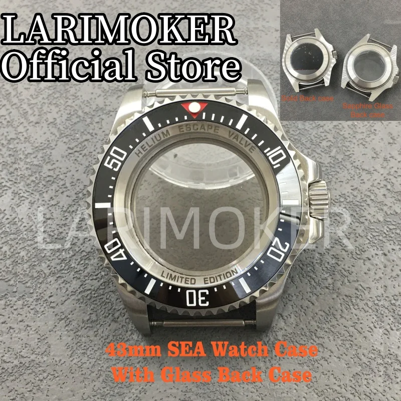 LARIMOKER 43mm Men's SEA Watch Case Sapphire Glass Back Case Ceramic Bezel Waterproof Fit NH34NH35 Miyota8215ETA PT5000 Movement