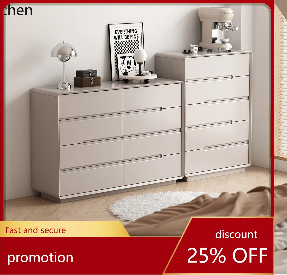 

ZMLsolid wood chest minimalist cream wind bedroom bedside storage living room side cabinet