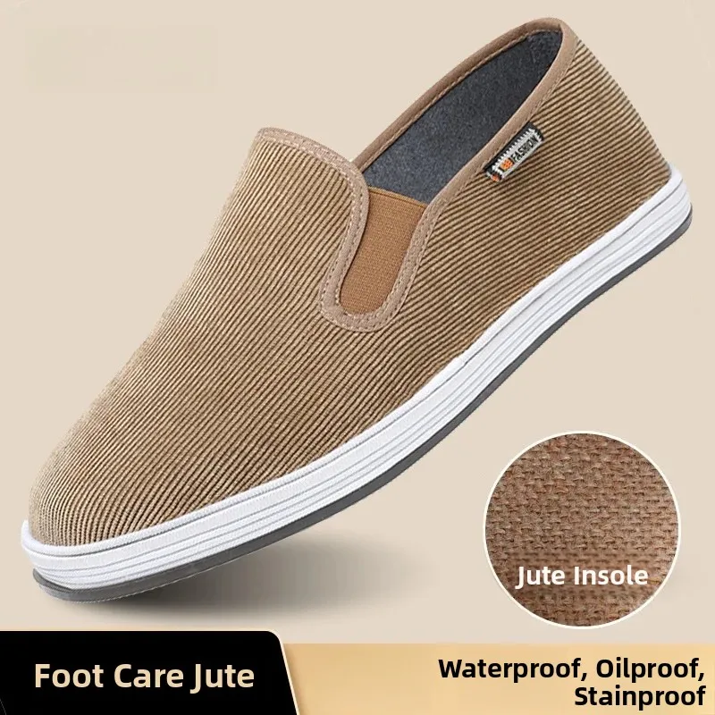 Beijing Men's Cloth Shoes Yellow Flax Inner Waterproof Multi-layered Sole Artemisia Grass Shoes Comfortable Breathable Casual...