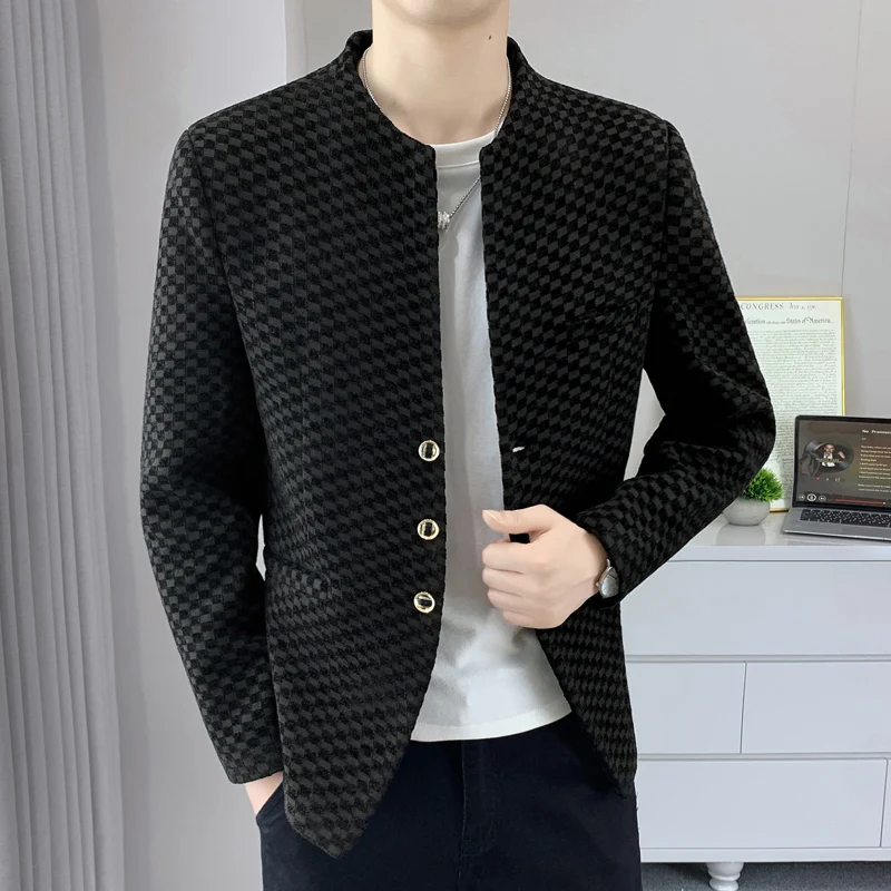 

Модный мужской блейзер в корейском стиле в клетку для путешествий, на каждый день, для молодых мужчин, для свадьбы, универсальный, для ведущих мероприятий