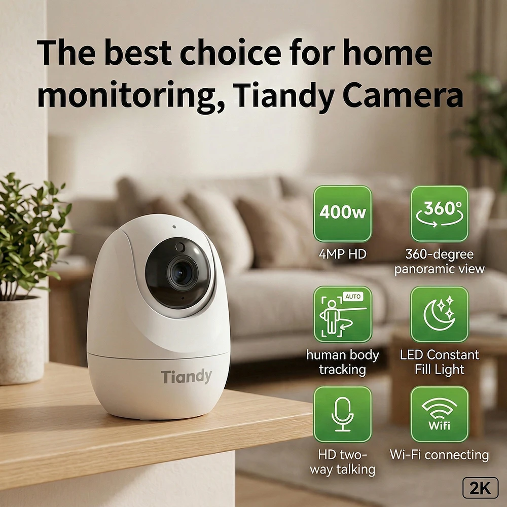 Tiandy H652N 4MP WiFi IP Camera 360° PTZ Home Security Camera Two Way Audio Motion Sound Detection Support 256g SD Card Tiandy view 6