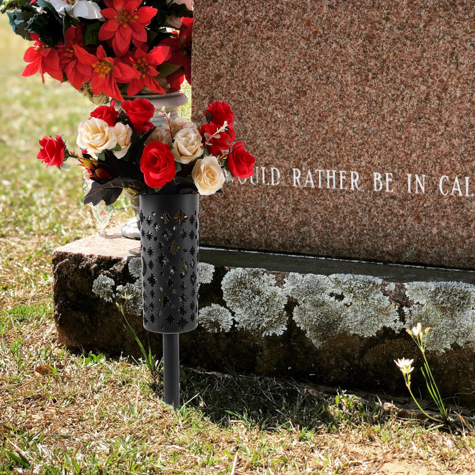 

2Pcs Cemetery Decorations Grave Flower Arrangement Vase Hollow Out Durable Resin Material Perfect Memorial Vase Artificial