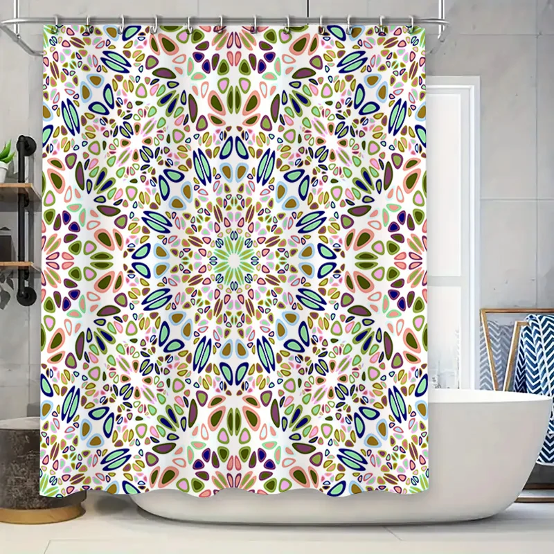

Colorful Shower Curtain with Floral Design Waterproof Fabric for Bathroom Decorations