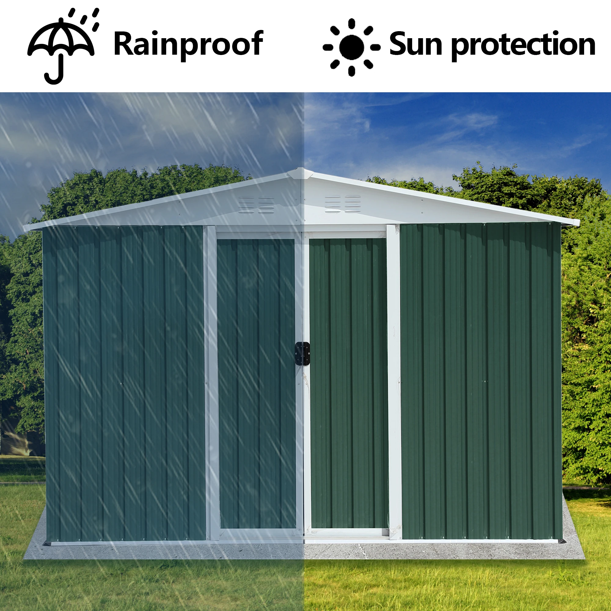 Wholesale Garden Sheds Green 8x6 FT Outdoor Storage Shed for Garden Buildings with Vents Home Backyard Shed Metal