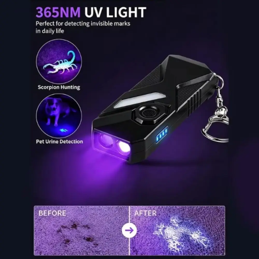 Rechargeable Keychain Flashlight USB C Double Front Lights Detection Lamp Multifunctional Side Light Panel