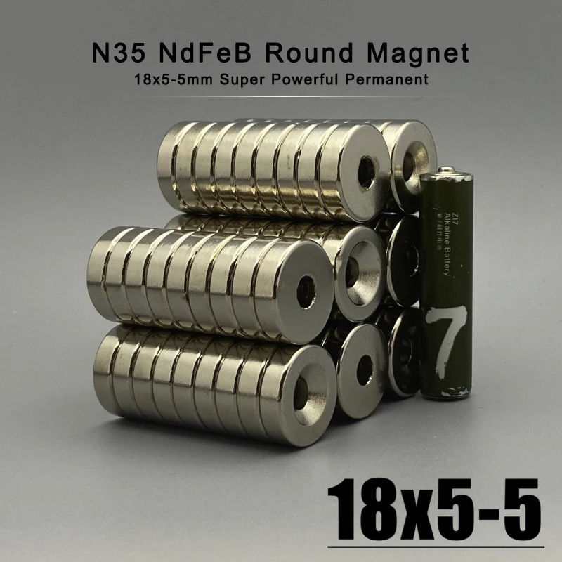 10/20/50/100Pcs 18x5-5mm N35 Neodymium Disc Magnet Round Super Strong 18*5 Hole 5mm Permanent Magnetic Imanes