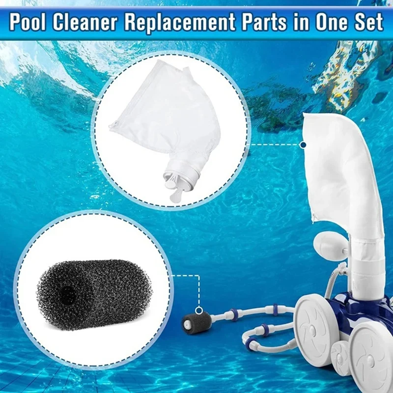 For Pool Cleaner Parts 2 All Purpose Filter Bag For Polaris 280 480, With 6 Pcs Tail Scrubber Replacement Kit