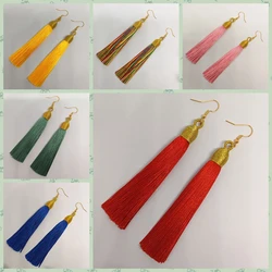 Handmade Tassel Earrings Trendy Bohemian Orange Colorful Long Dangles Vintage Tassel Earrings Women Jewelry