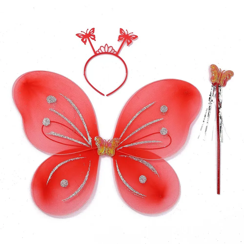 1pcs Fairy-Wings Wings with Magic Wand Headband Angel Wings Costume Dress Up Kindergarten Role Play-Props for Girls ﻿