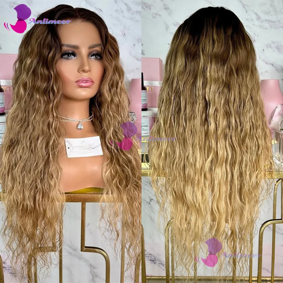 

Water Wave Blonde Brown Glueless Human Hair Silk Base Lace Front Wigs #4/27 Highlight Pre Plucked 13x6/360 Lace Frontal Wigs
